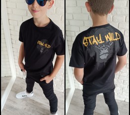 All For Kids T-Shirt STAY WILD CZARNY