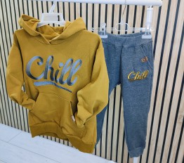 Komplet ocieplany Chill Bluza + Spodnie musztarda MiMi